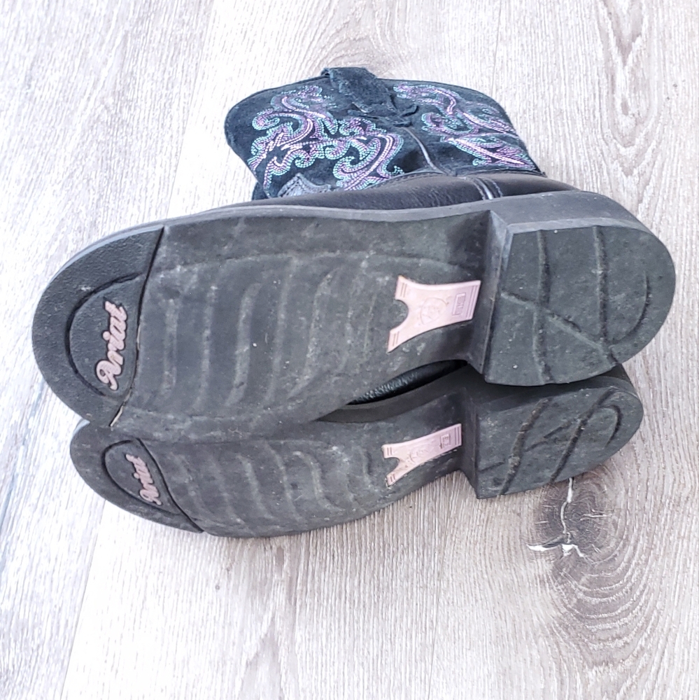 Black and Purple Ariat Leather Embroidered Women's Boots - Picture 7 of 12